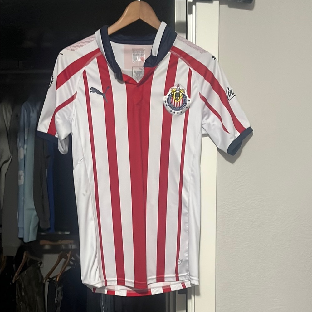 Puma Red and White Striped Soccer Jersey